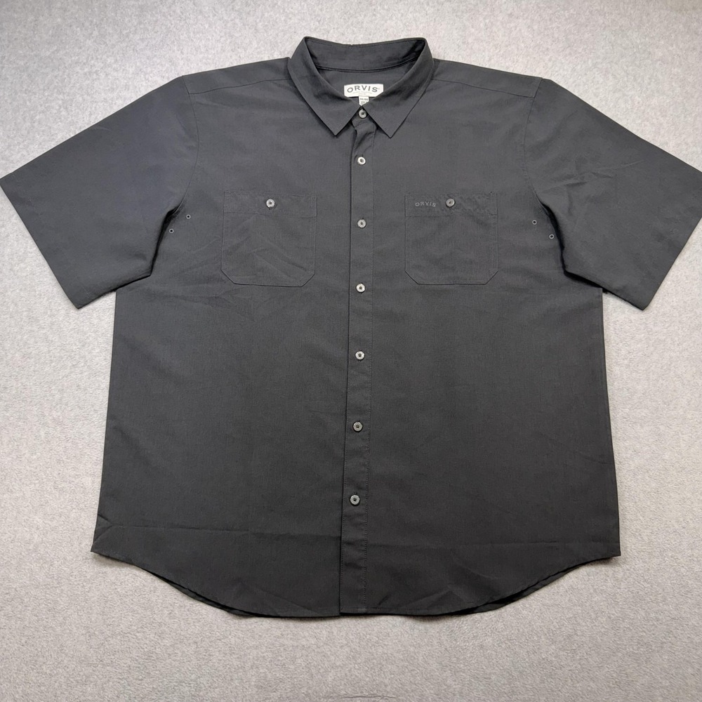 Orvis Tech Work Shirt Mens XXL Gray Short Sleeve Button Front Outdoor Casual